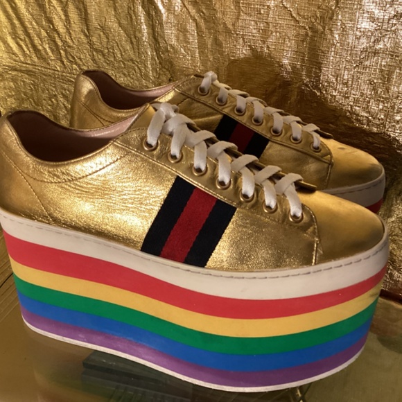 Gucci Alessandro Michele Peggy Rainbow good web platform sneakers - Picture 13 of 14